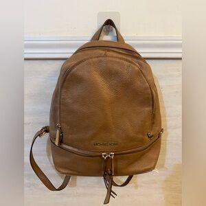 Michael Kors Tan Pebbled Leather Backpack with Gold Hardware